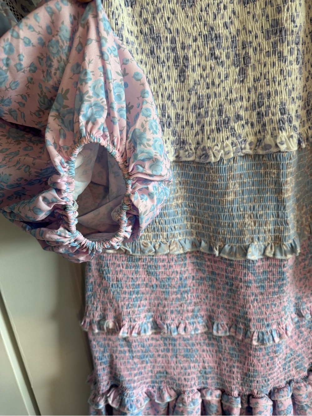 Patchwork Floral smocked Ruffled Mini Dress - Picture 6 of 10